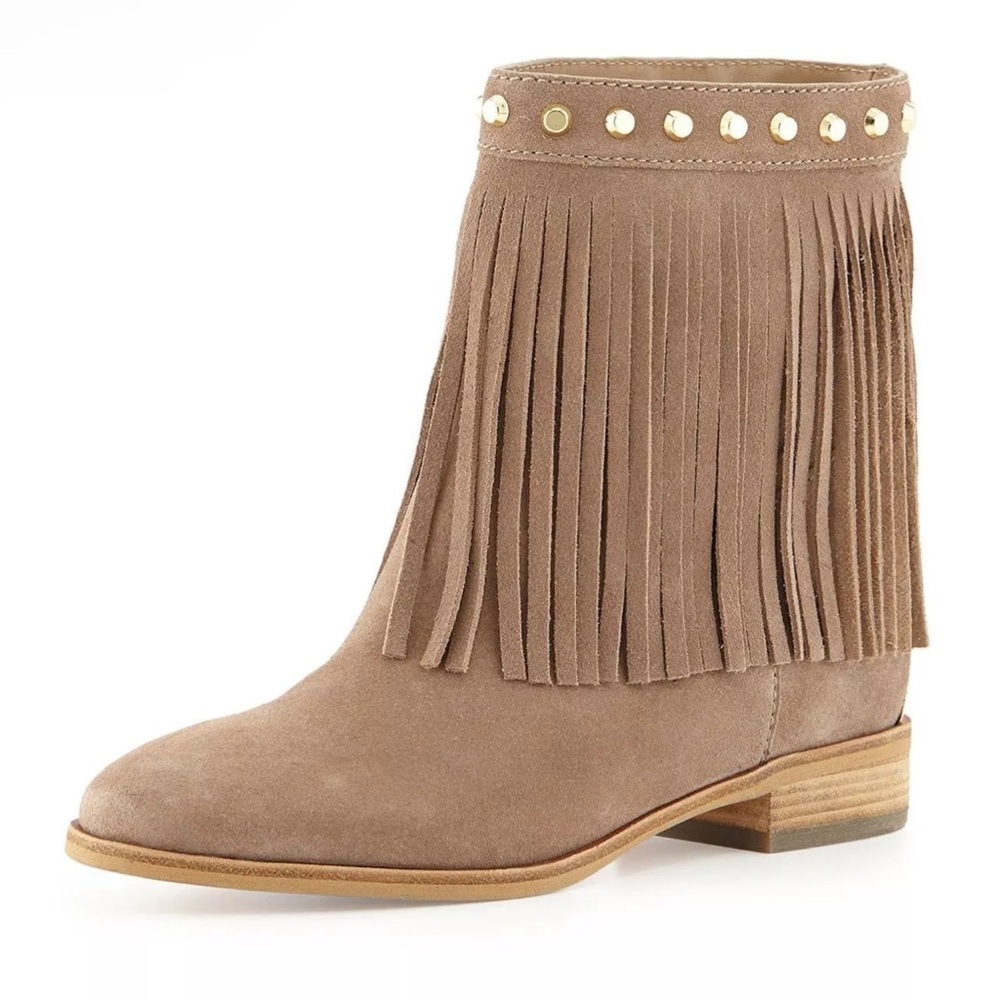 Michael Kors Suede Fringe Studded Ankle Booties, Size 7.5